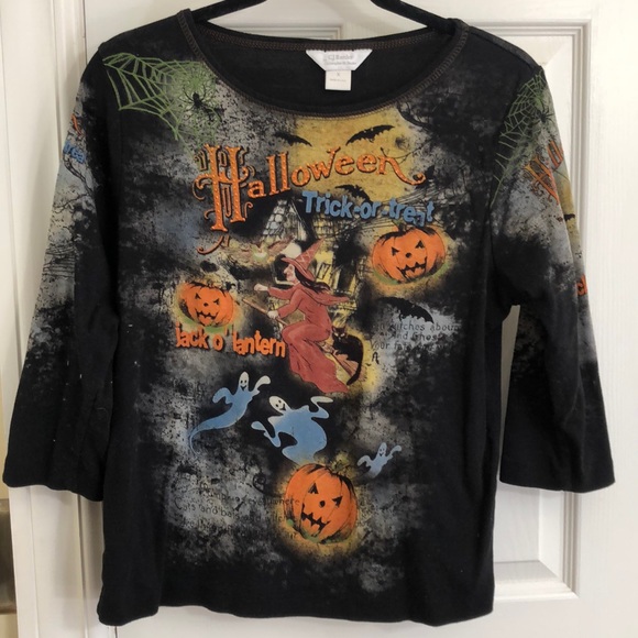 CJ Banks Tops - Halloween Trick/Treat sequined 3/4 sleeve T-shirt